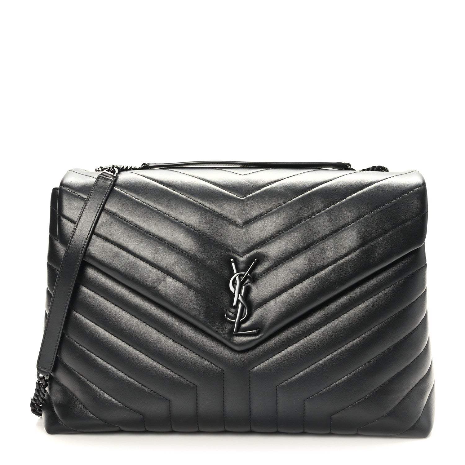 Saint Laurent Calfskin Y Quilted Monogram Large Loulou Chain Satchel Black 1 of 9