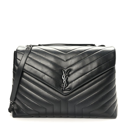 Saint Laurent Calfskin Y Quilted Monogram Large Loulou Chain Satchel Black 1 of 9