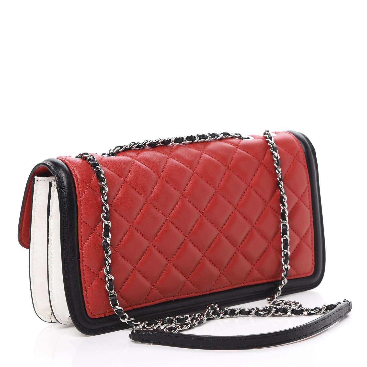 Chanel Lambskin Quilted Tri-Color Flap Red White Black 3 of 13