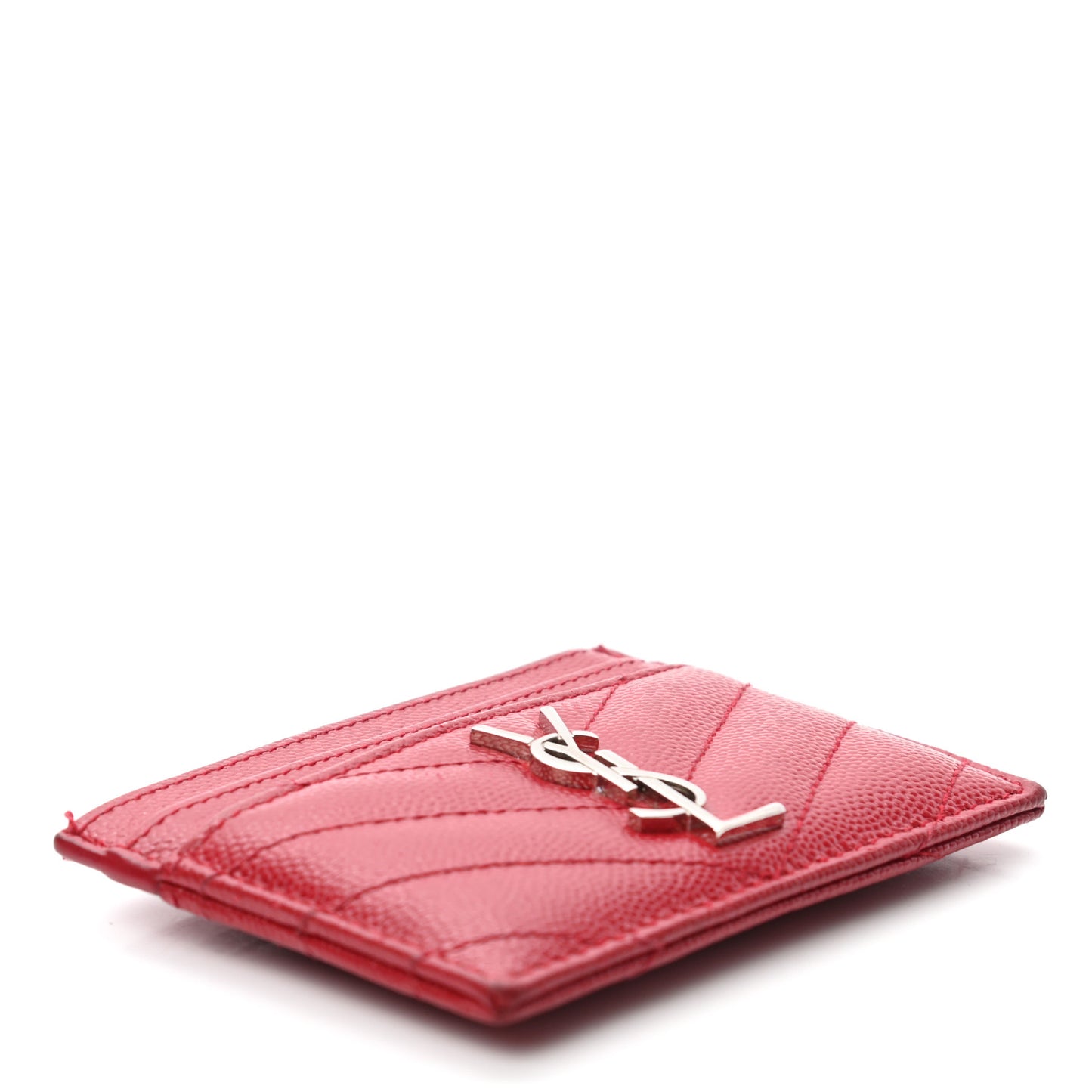 Grain De Poudre Matelasse Chevron Monogram Credit Card Case New Red