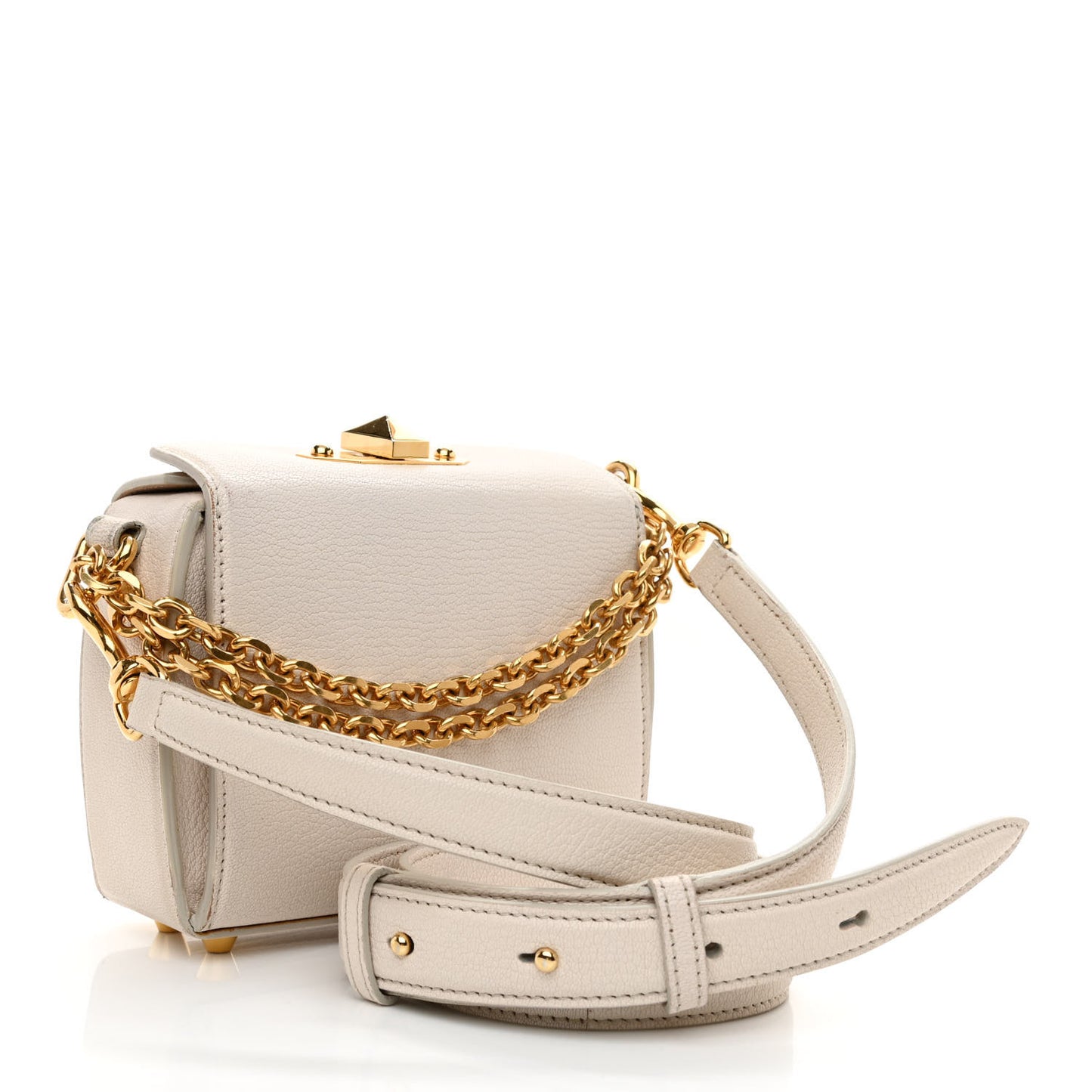 Silky Amish Grain Calfskin Box Shoulder Bag 16 White