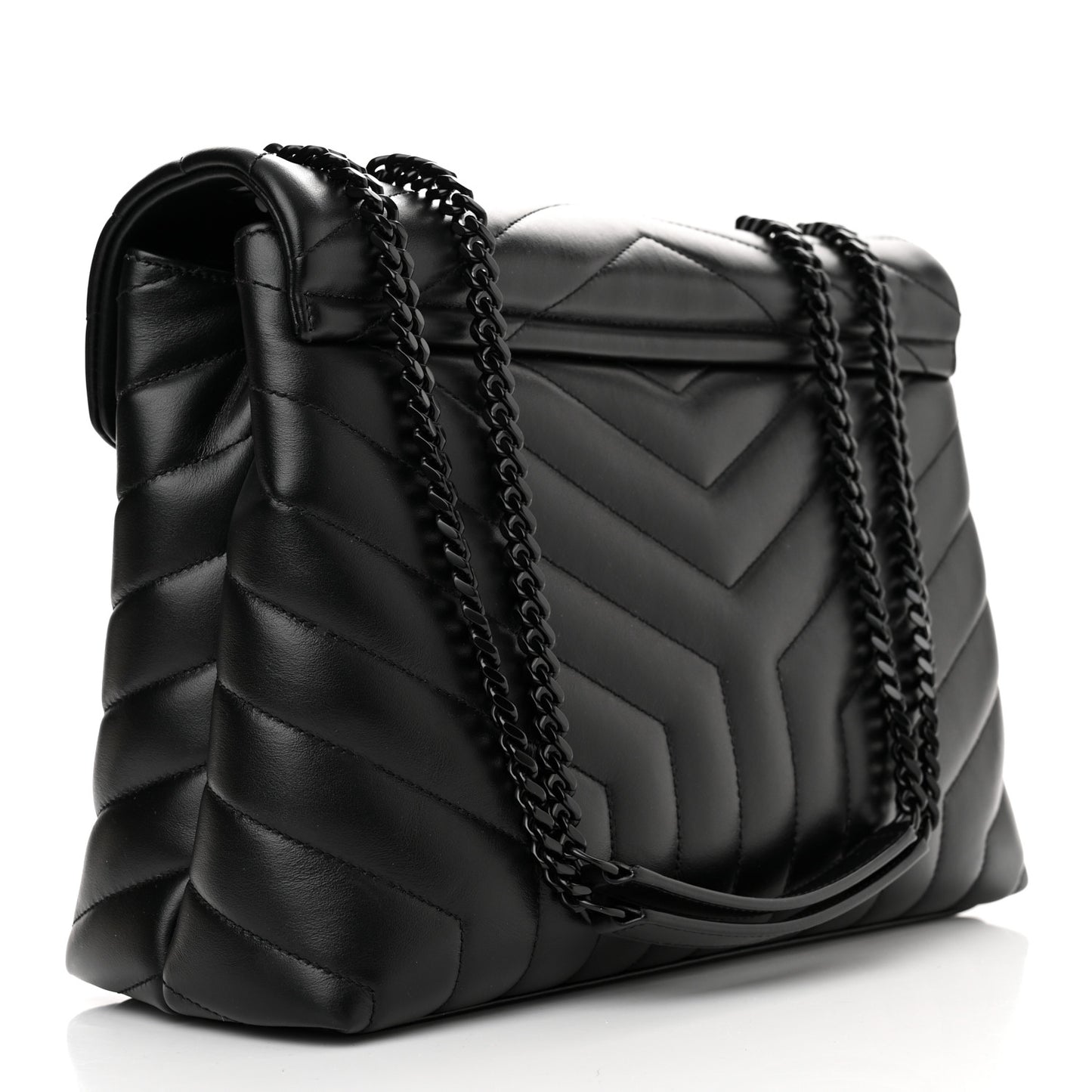 Calfskin Y Quilted Monogram Monochrome Medium Loulou Chain Satchel Black