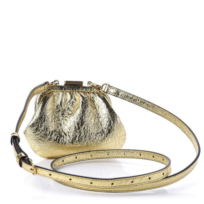 Balenciaga Metallic Textured Calfskin Logo Cloud Coin Purse With Strap Gold 5 of 14