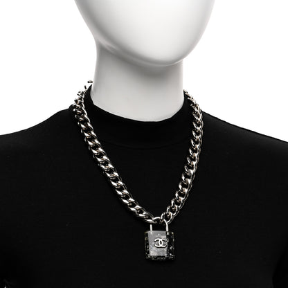 Chanel Resin CC Oversized Padlock Chain Necklace Silver Pearly White 2 of 5