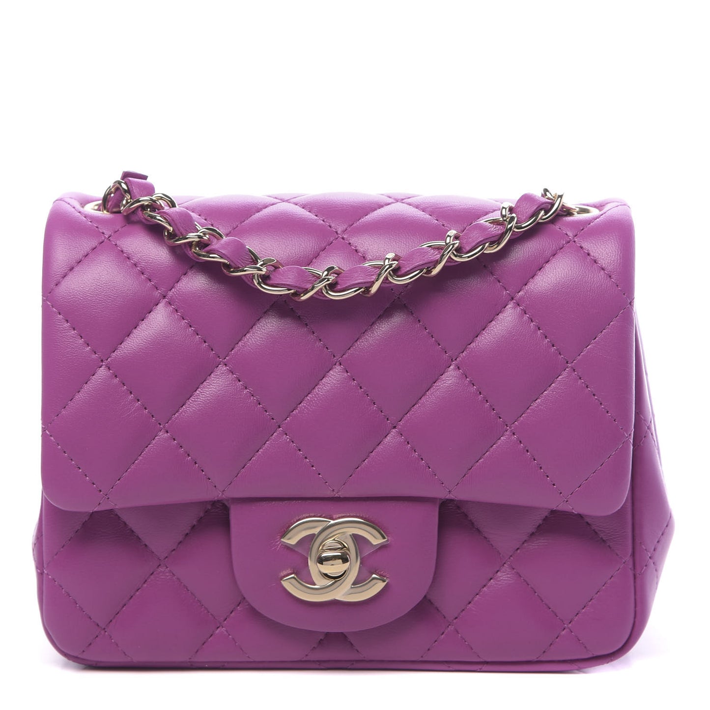Lambskin Quilted Mini Square Flap Purple