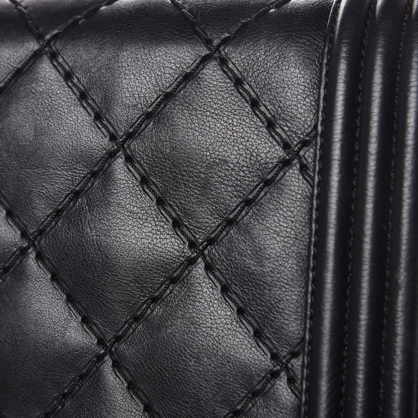 Calfskin Double Stitch Large Boy Flap Black