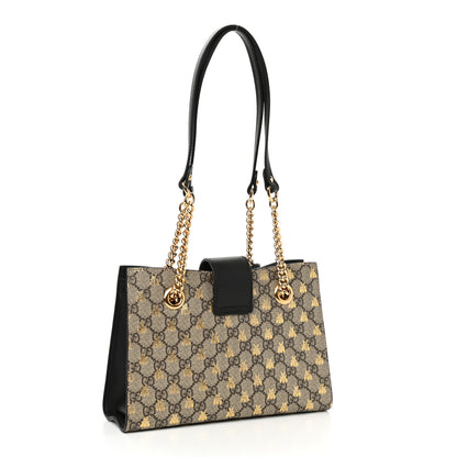 Gucci GG Supreme Monogram Bees Small Padlock Tote Beige Oro Black 3 of 10