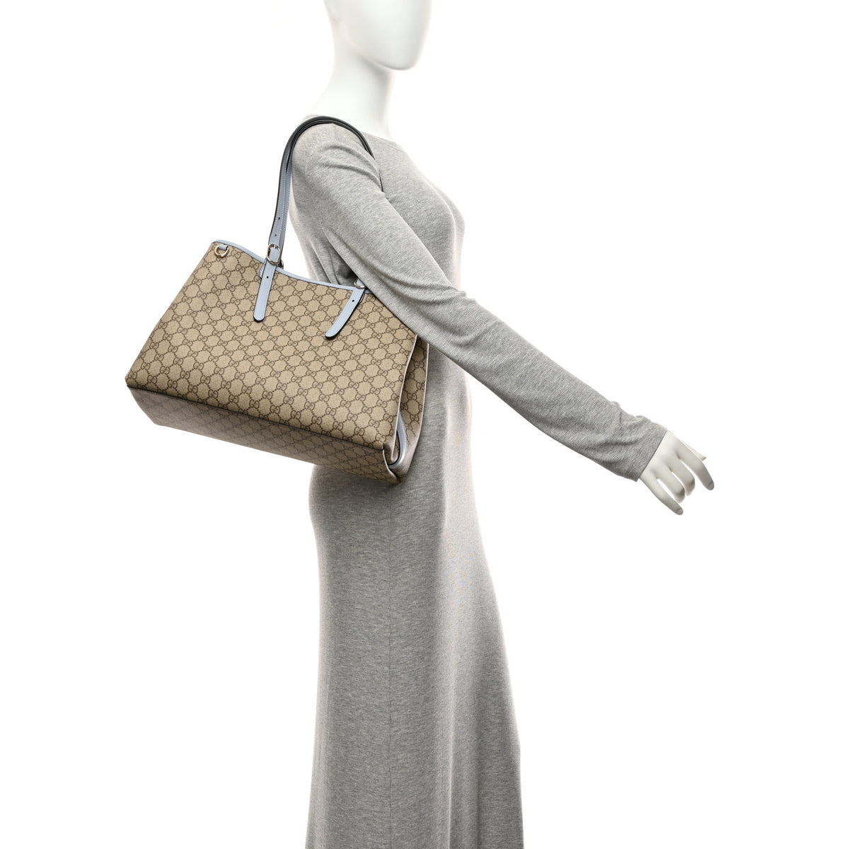 GG Supreme Monogram Emblem Large Tote Bag Beige Light Blue