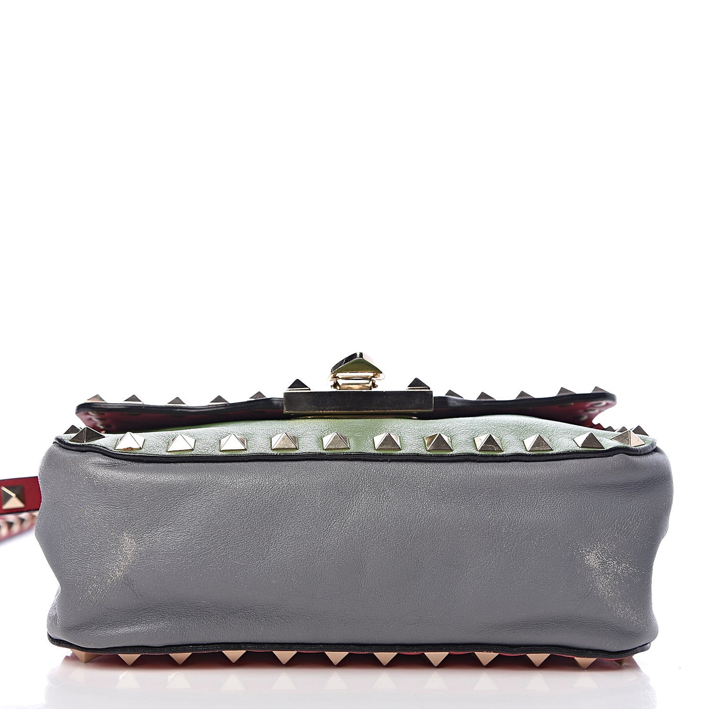 Vitello Colorblock Mini Rockstud Flap Saddle Crossbody Bag Deep Rose Green Grey Scarlet