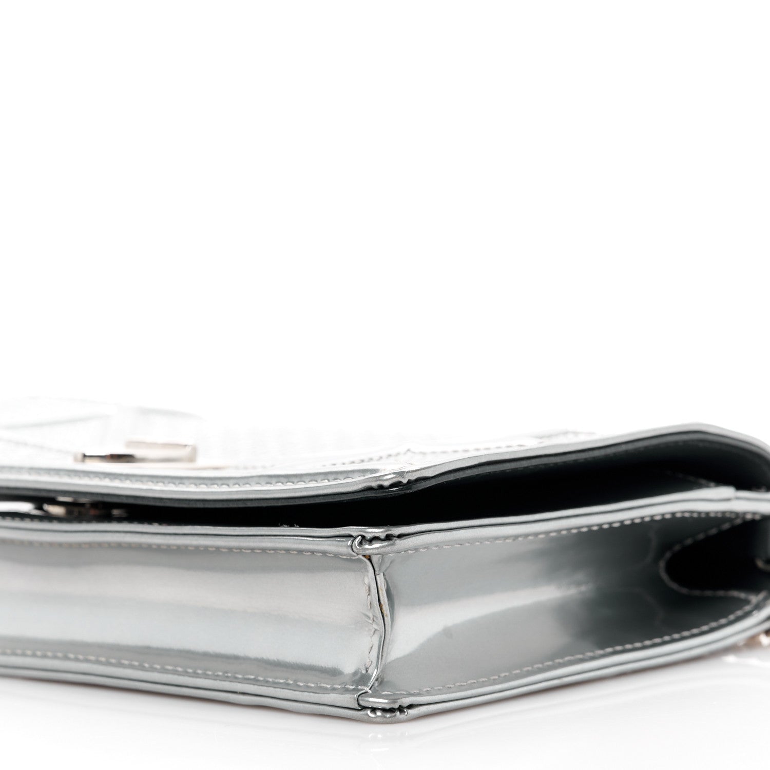 Christian Dior Metallic Patent Micro-Cannage Diorama Wallet on Chain Pouch Silver 11 of 11