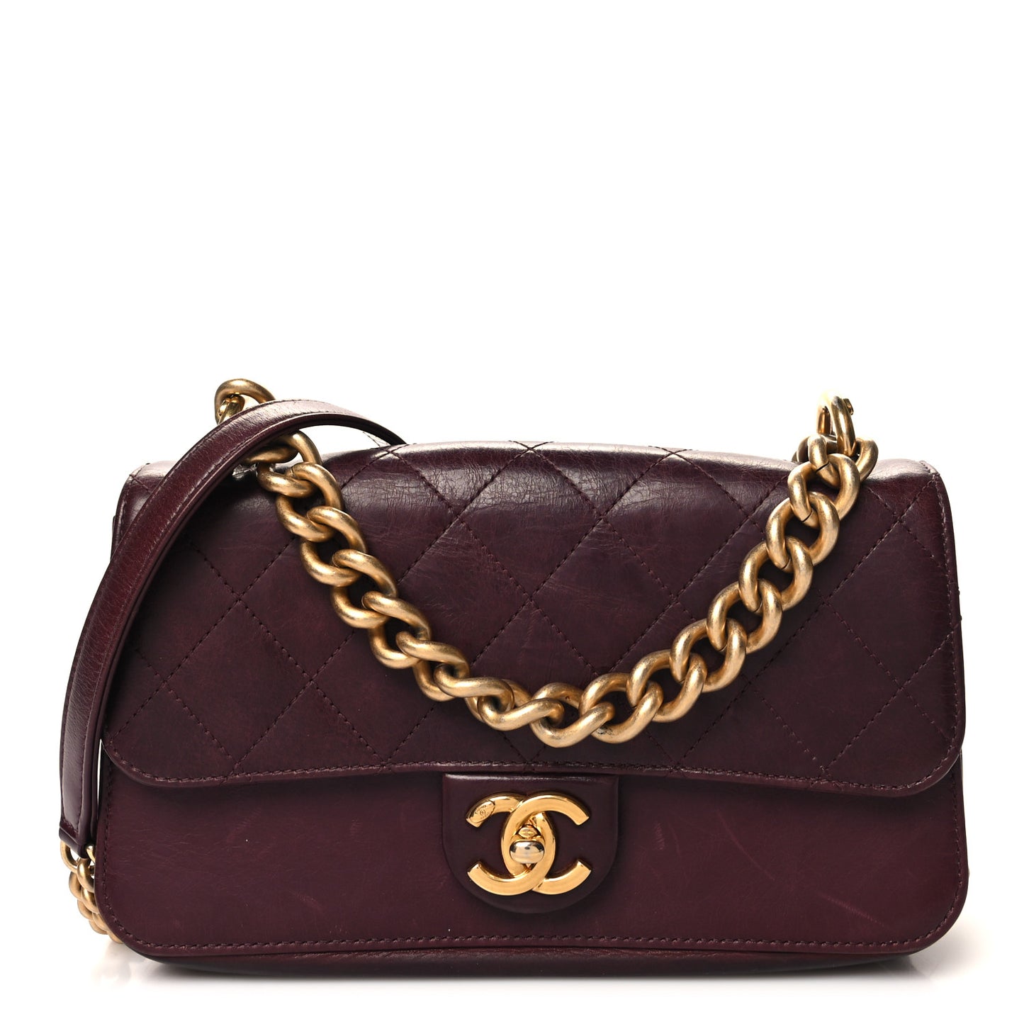 Iridescent Calfskin Quilted Small Straight Lined Flap Red