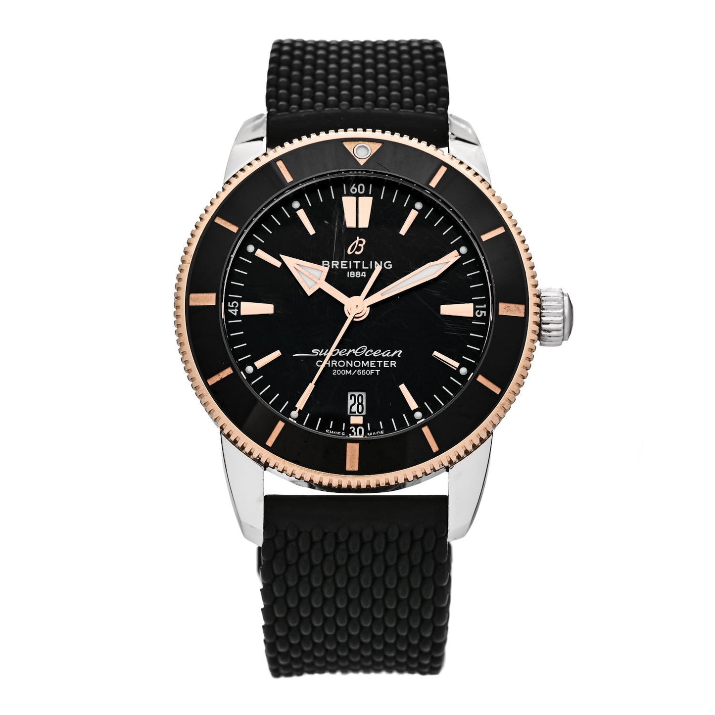 Stainless Steel 18K Rose Gold Rubber 44mm Superocean Heritage II B20 Automatic Watch Black UB2030121B1S1