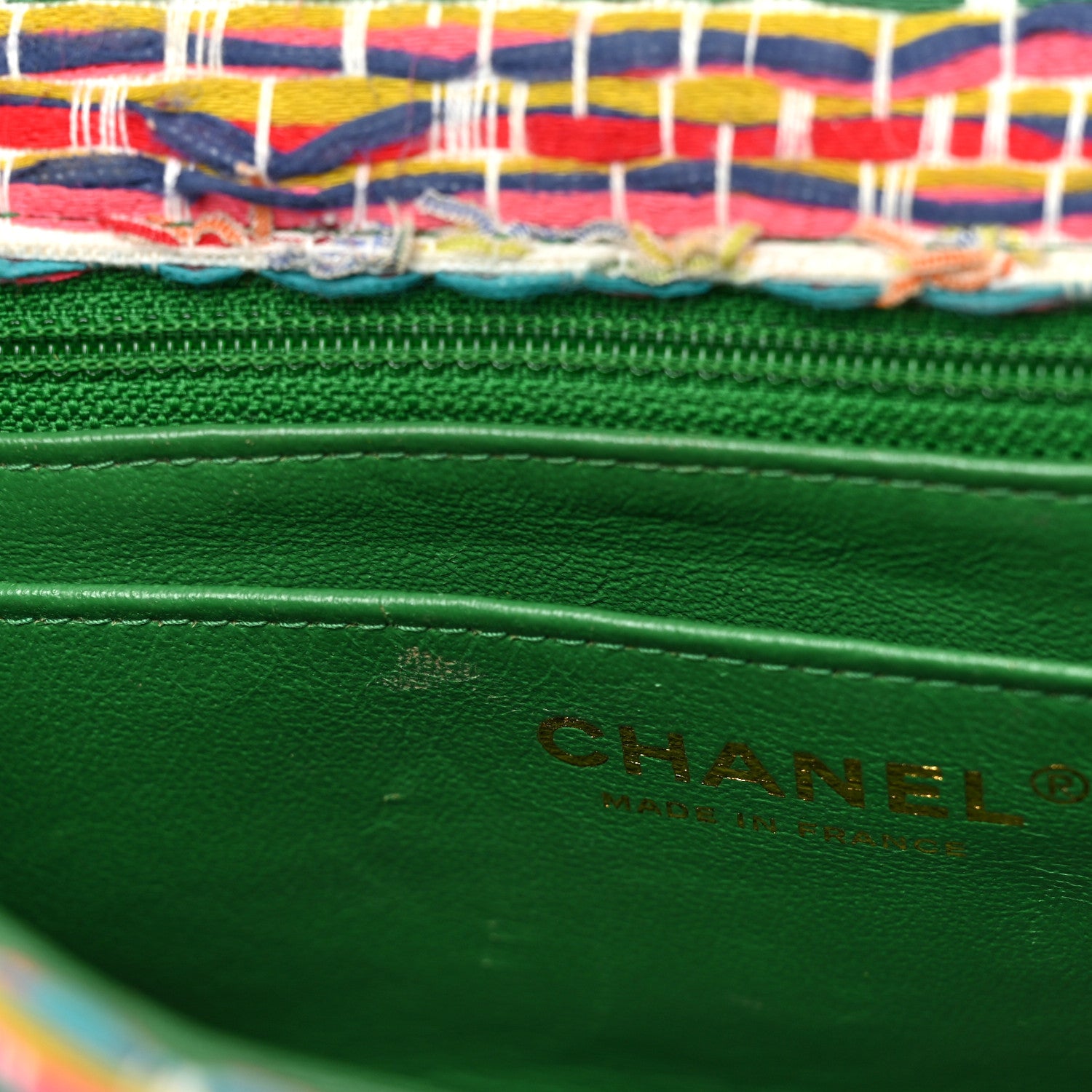 Chanel Tweed Quilted Mini Rectangular Flap Green Multicolor 9 of 18