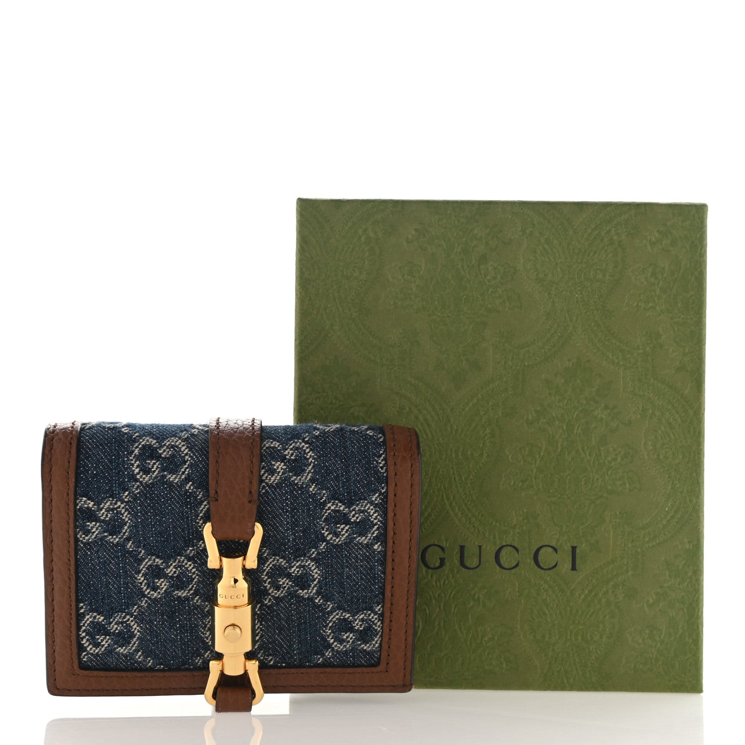 Gucci New Denim GG Monogram Jackie 1961 Card Case Blue Tea Cuir 9 of 9