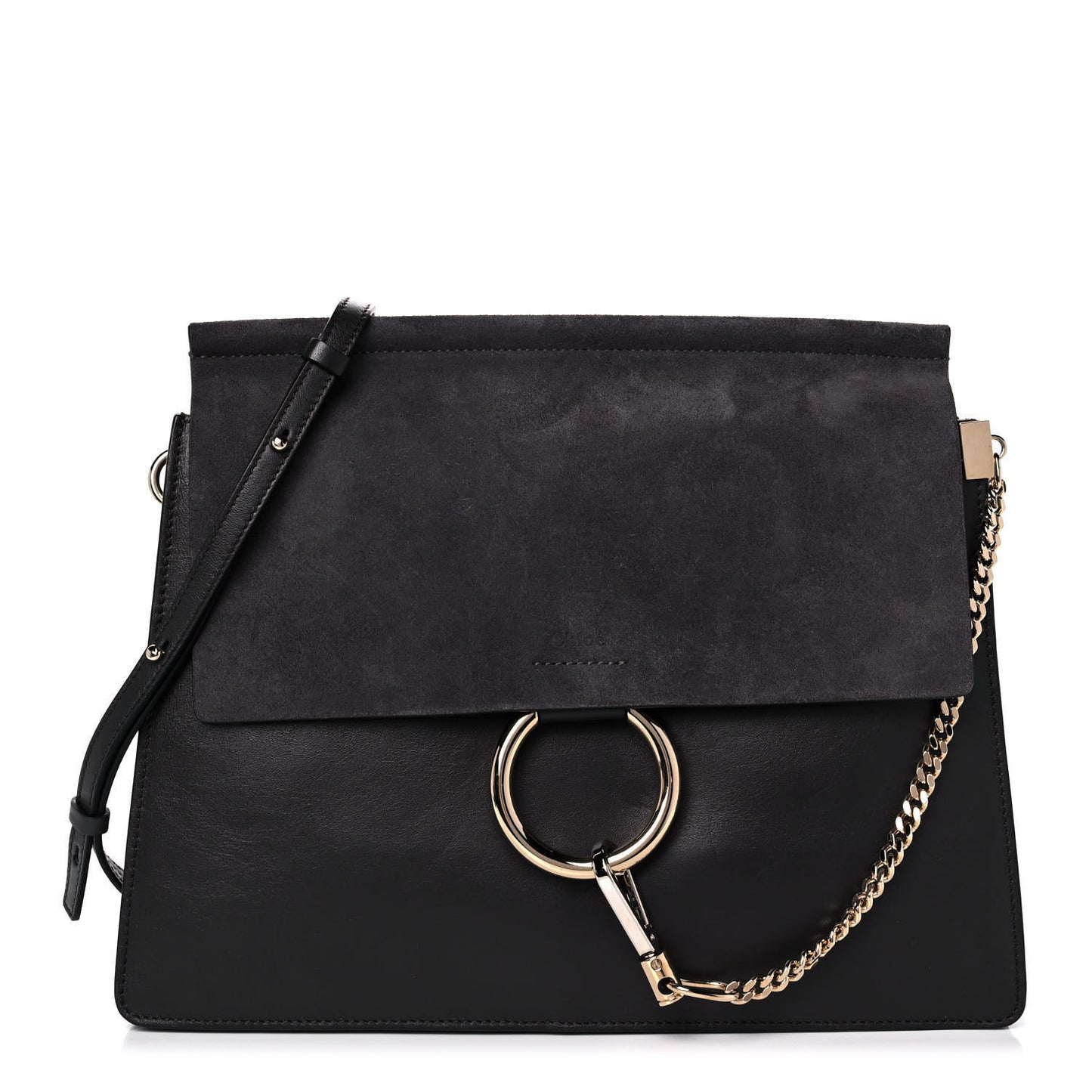 Suede Calfskin Medium Faye Shoulder Bag Carbon Grey