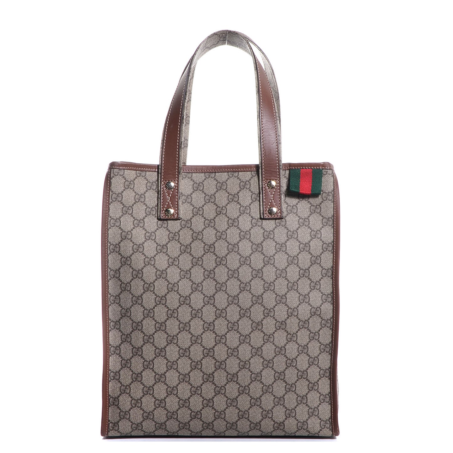 GG Plus Monogram Small Signature Web Loop Vertical Tote Light Brown