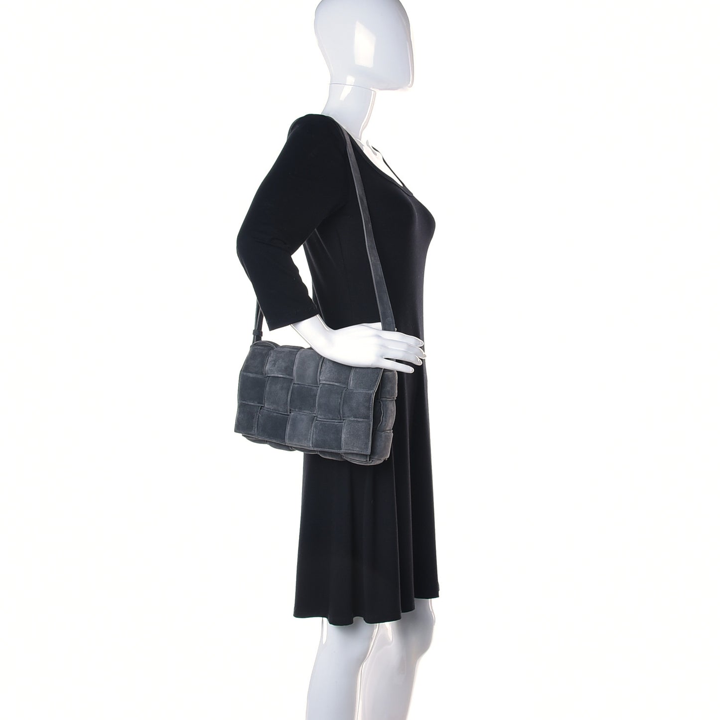 Suede Maxi Intrecciato Padded Cassette Crossbody Bag Graphite