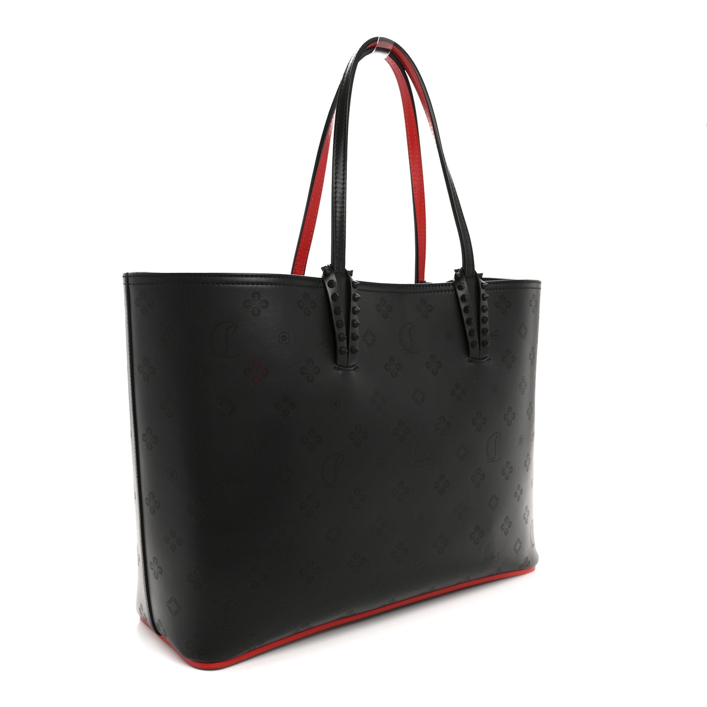 Perforated Calfskin Loubinthesky East West Cabata Tote Black Red