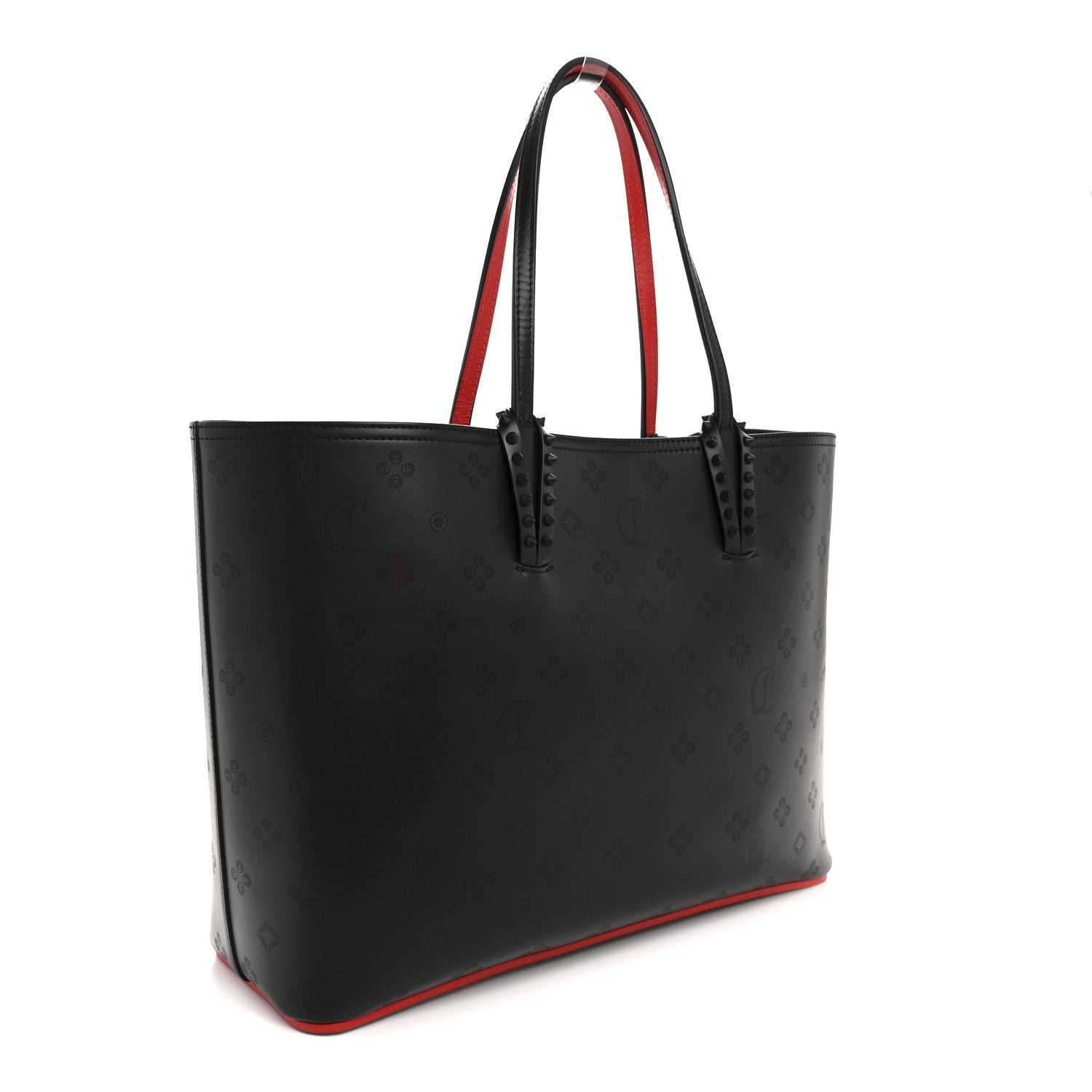 Christian Louboutin Perforated Calfskin Loubinthesky East West Cabata Tote Black Red 4 of 11