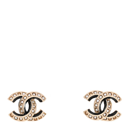 Chanel Metal Pearl Enamel CC Earrings Gold Black 1 of 5