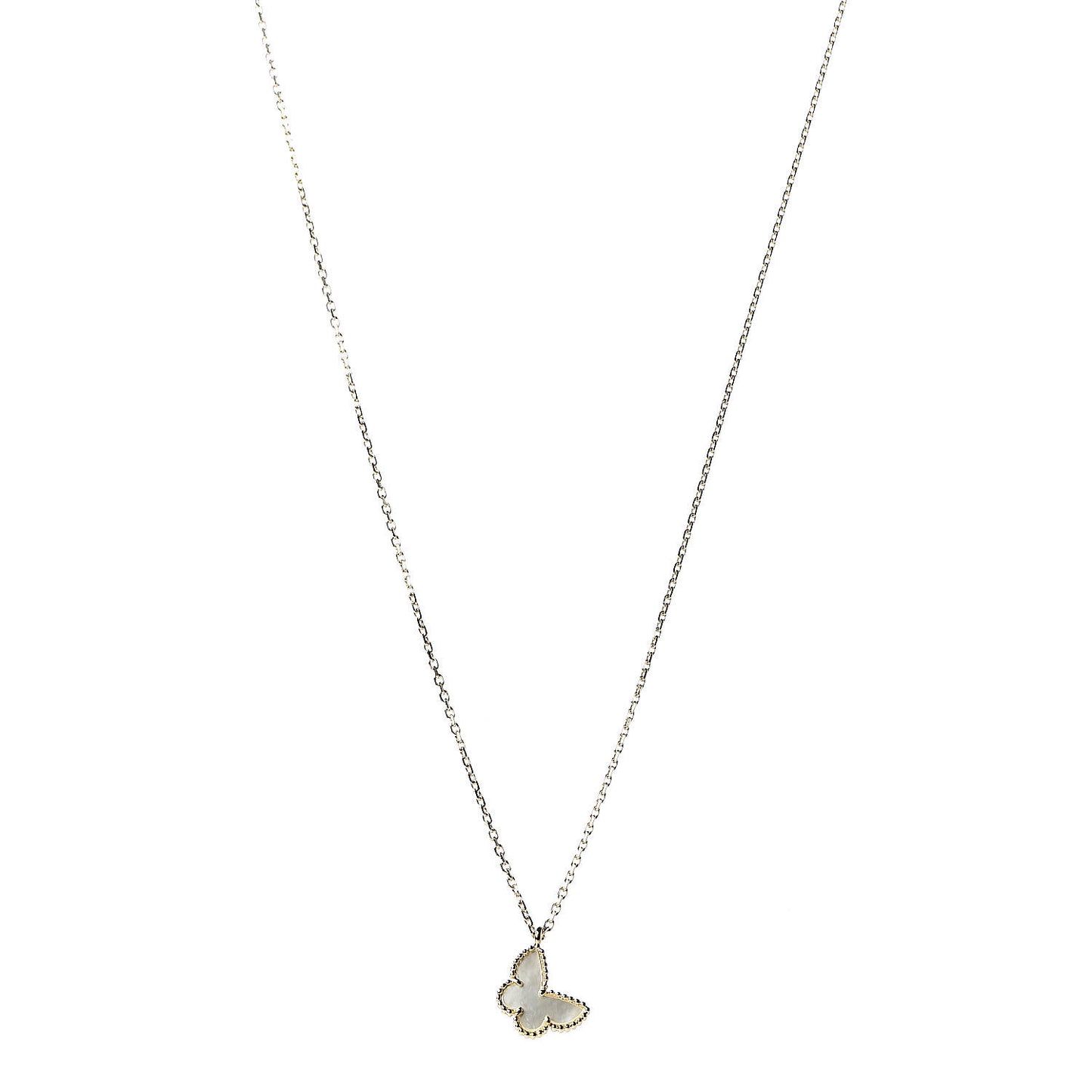 18K Yellow Gold Mother of Pearl Sweet Alhambra Butterfly Pendant Necklace