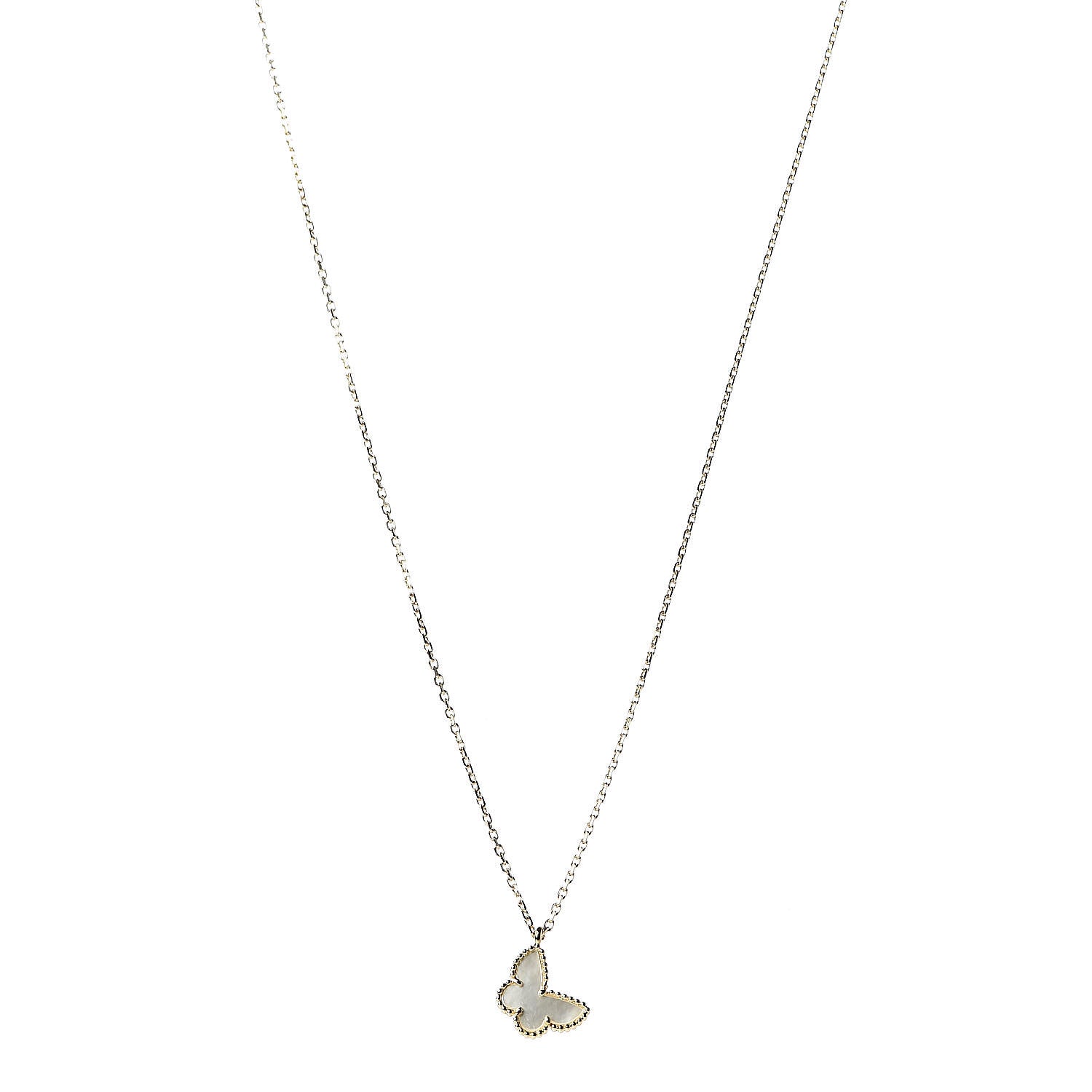 Van Cleef & Arpels 18K Yellow Gold Mother of Pearl Sweet Alhambra Butterfly Pendant Necklace 1 of 8