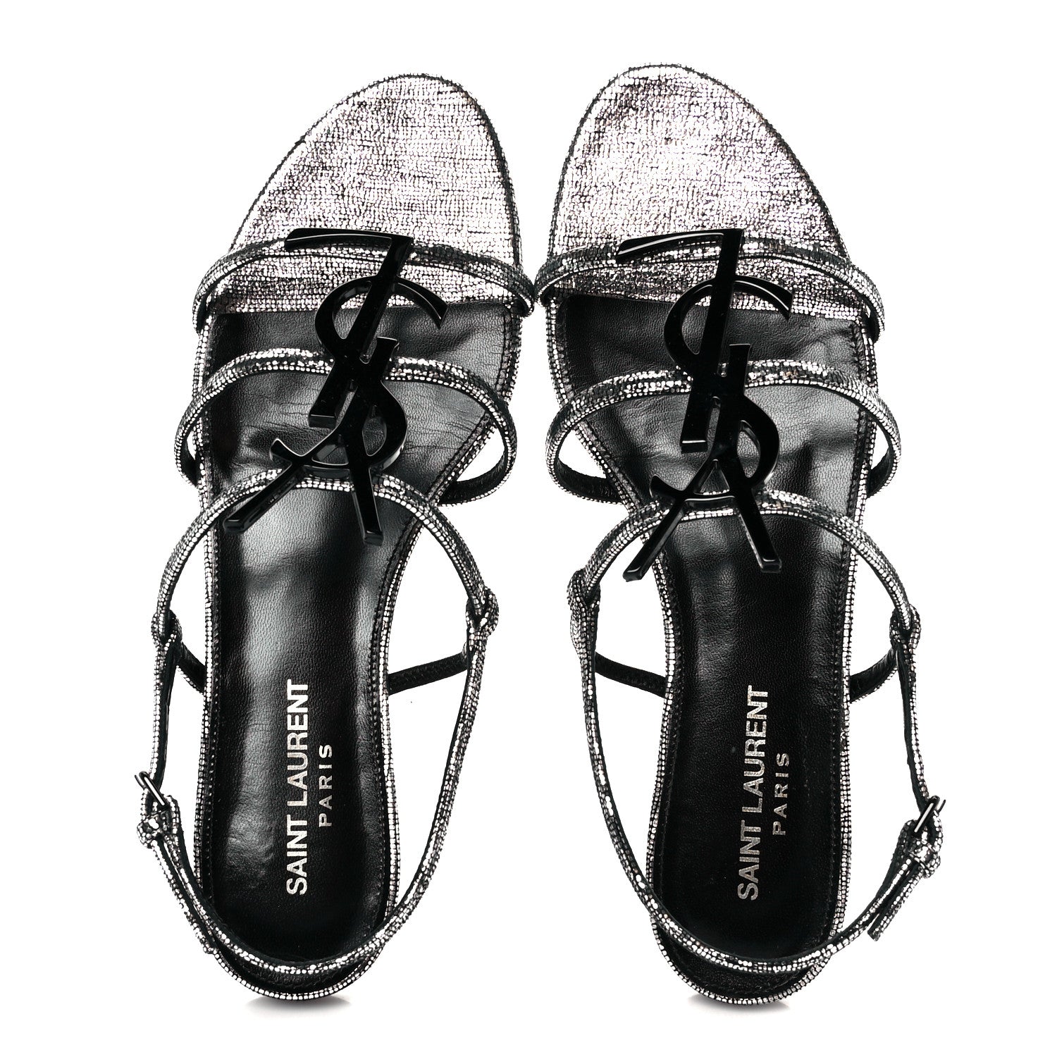 Saint Laurent Calfskin Cassandra Monogram Sandals 37.5 Argento 2 of 8