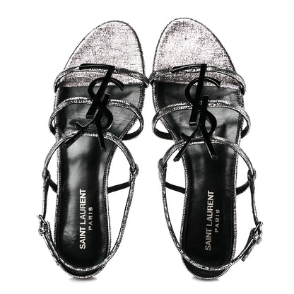 Saint Laurent Calfskin Cassandra Monogram Sandals 37.5 Argento 2 of 8