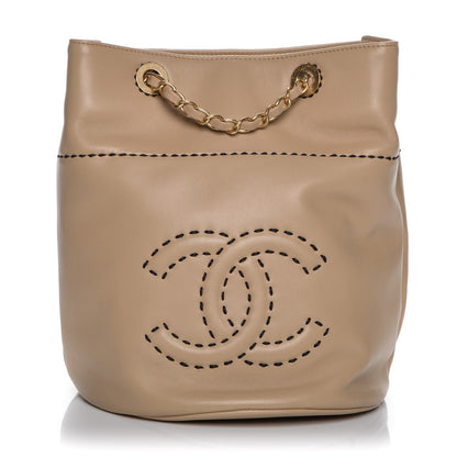 Chanel Lambskin CC Stitched Drawstring Bucket Bag Beige 1 of 8
