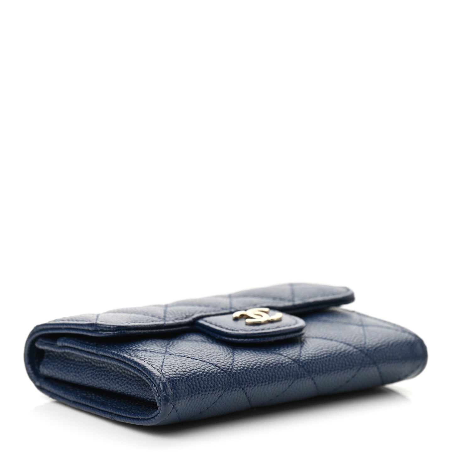 Caviar Quilted Flap Card Holder Navy Blue
