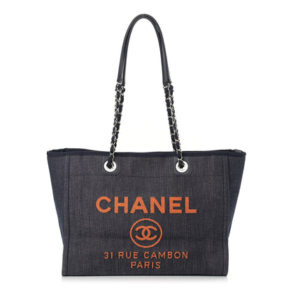 Chanel Denim Small Deauville Tote Blue Orange 1 of 9