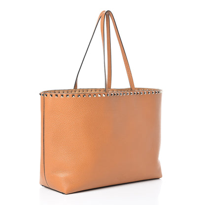 Valentino Garavani Grained Calfskin Rockstud Shoulder Tote Tan 3 of 9