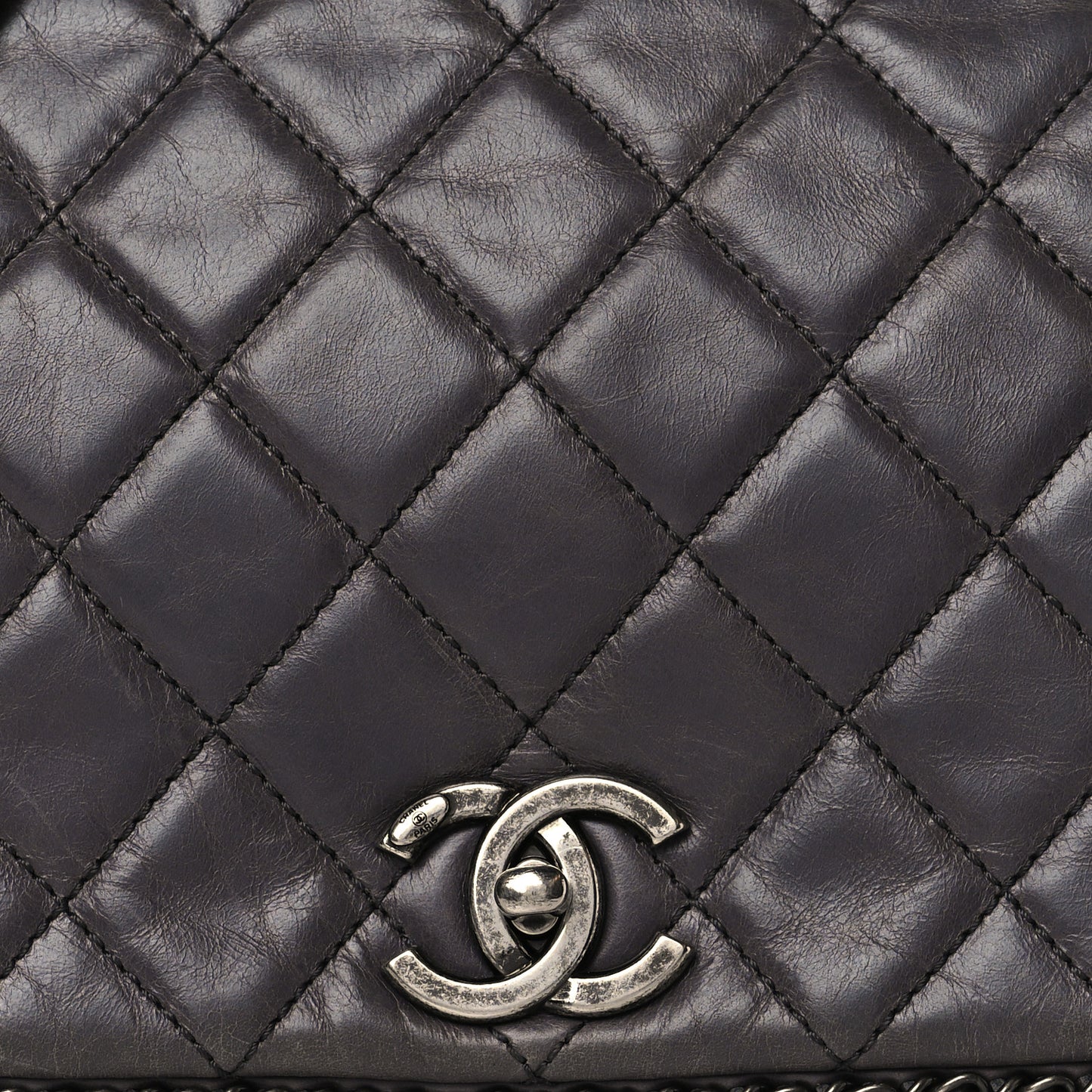 Calfskin Quilted Small CC Enchained Accordion Flap Grey