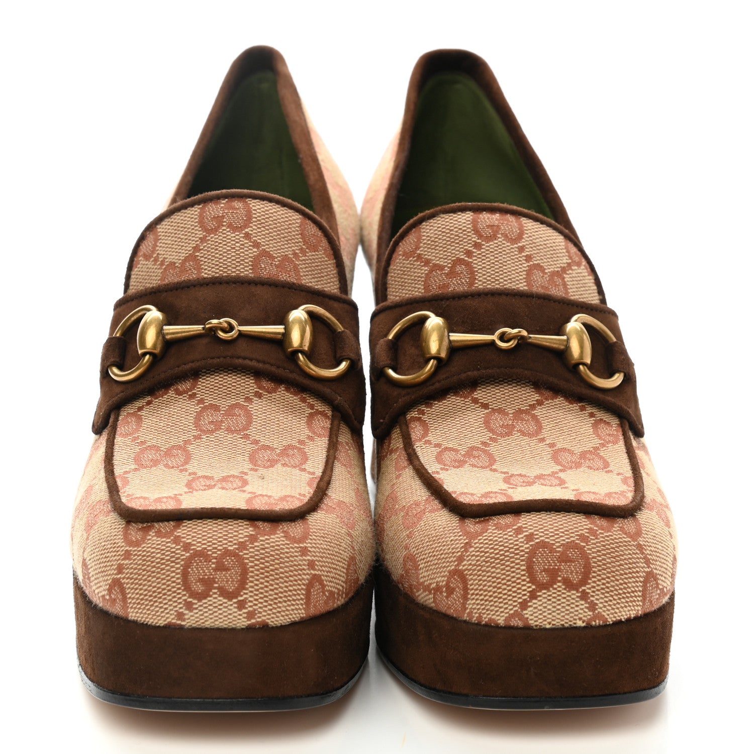 Gucci GG Monogram Suede Houdan Mid Heel Platform Loafers 38 Beige Ruggine Maroon 2 of 7