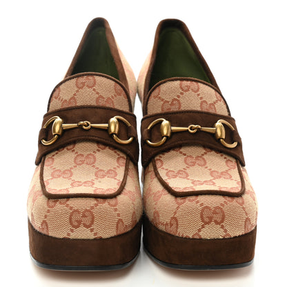 Gucci GG Monogram Suede Houdan Mid Heel Platform Loafers 38 Beige Ruggine Maroon 2 of 7