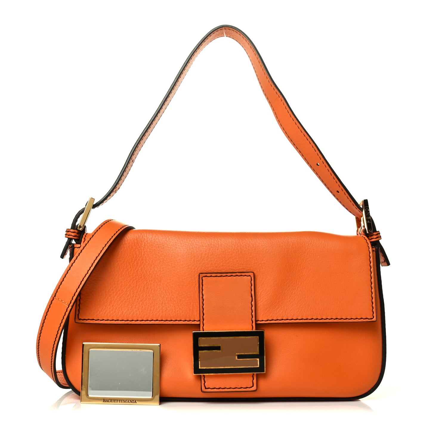 Vitello Flamingo Enamel Interchangeable Strap Baguette Orange Black Tobacco