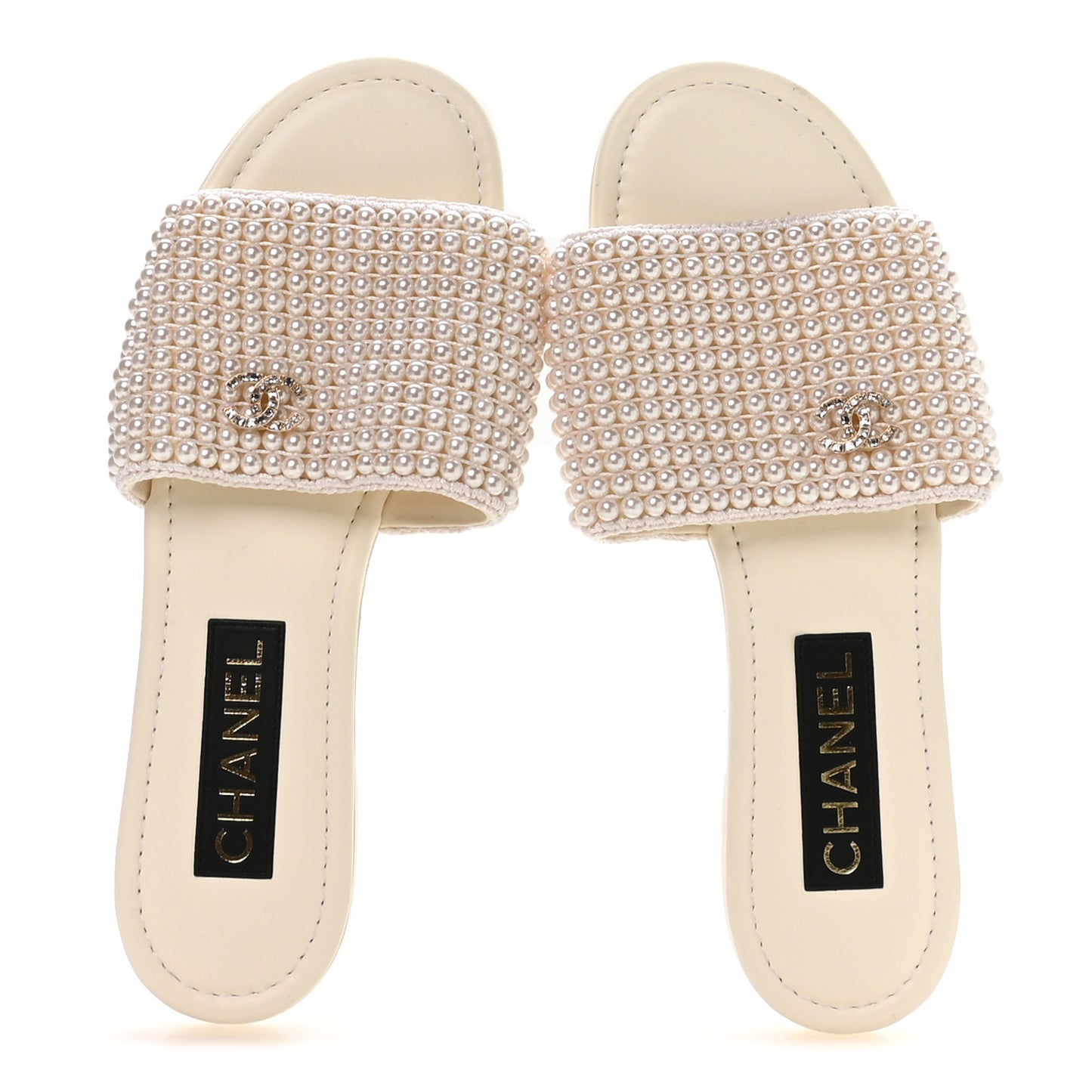 Pearl Crystal CC Mules Sandals 39 Ivory
