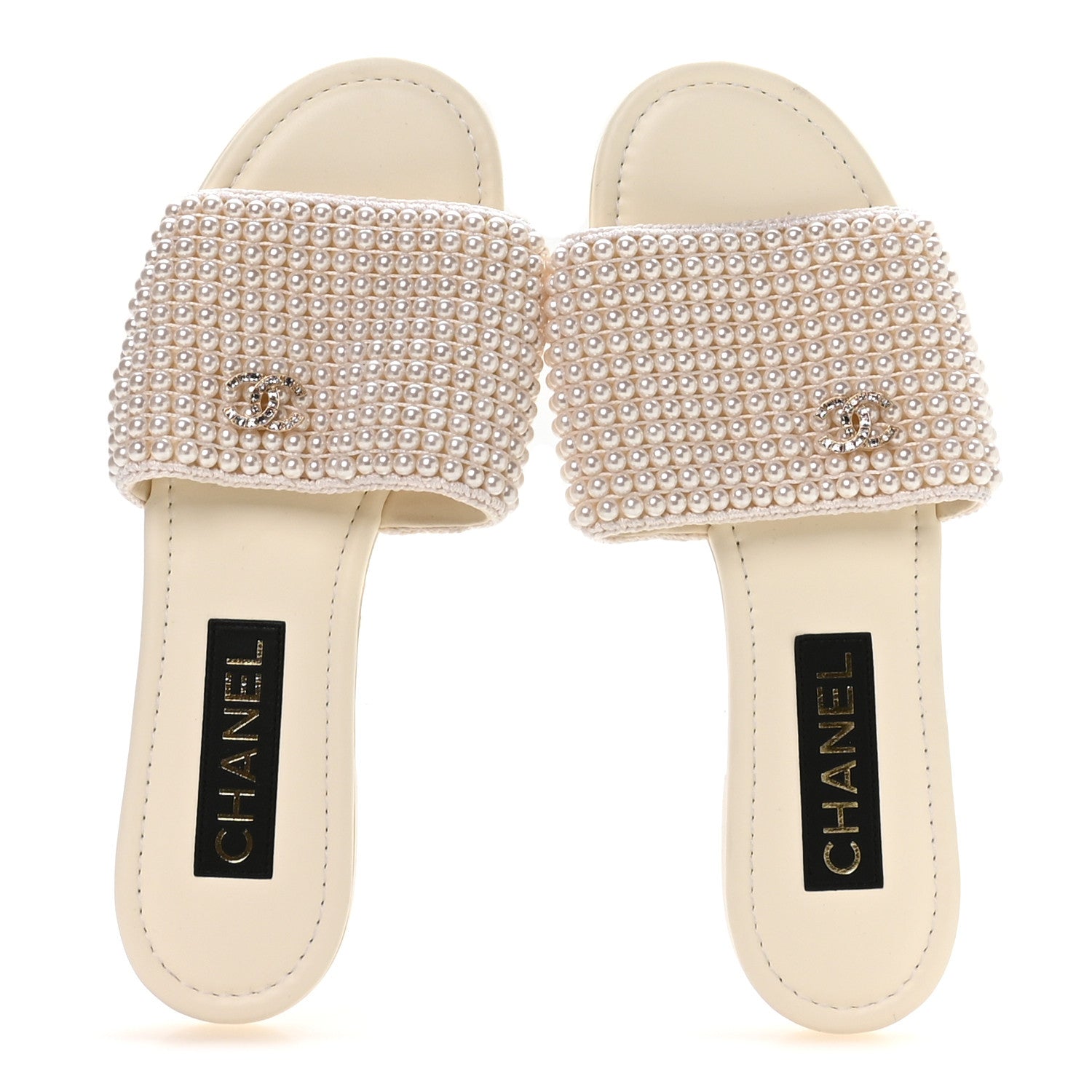 Chanel Pearl Crystal CC Mules Sandals 39 Ivory 2 of 8
