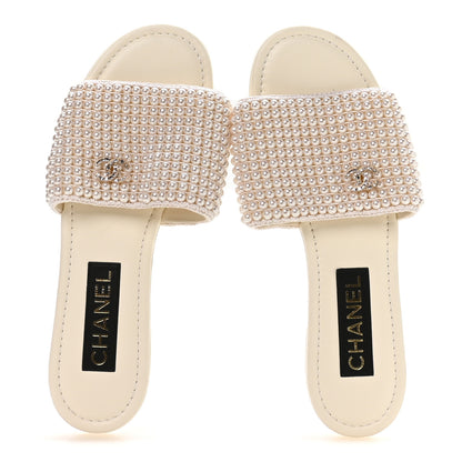 Chanel Pearl Crystal CC Mules Sandals 39 Ivory 2 of 8