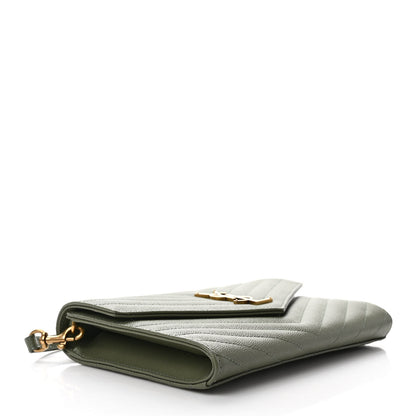 Saint Laurent Grain De Poudre Matelasse Chevron Monogram Envelope Clutch Light Sage 4 of 8
