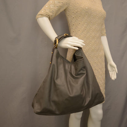 Gucci Leather Large Horsebit Chain Hobo Gray 2 of 7