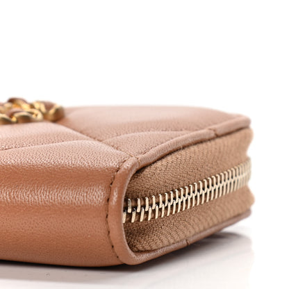 Chanel Shiny Goatskin Quilted 19 Zip Around Coin Purse Wallet Brown 5 of 8