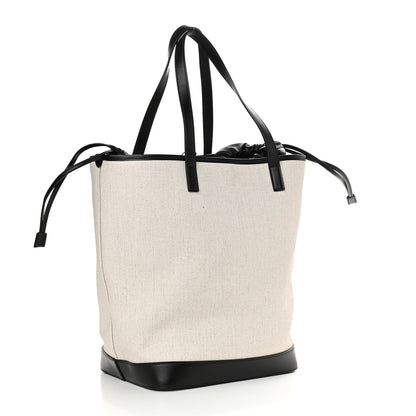 Saint Laurent Canvas Calfskin Teddy Drawstring Shopping Tote White Black 4 of 13