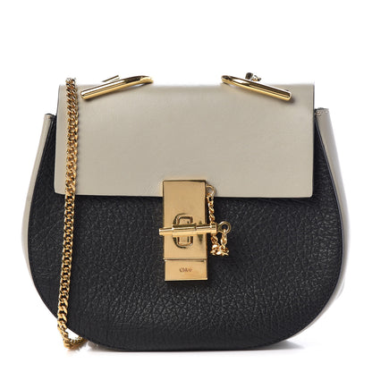 Chloe Grained Calfskin Lambskin Mini Bi-Color Drew Shoulder Bag Black Powder Beige 1 of 15