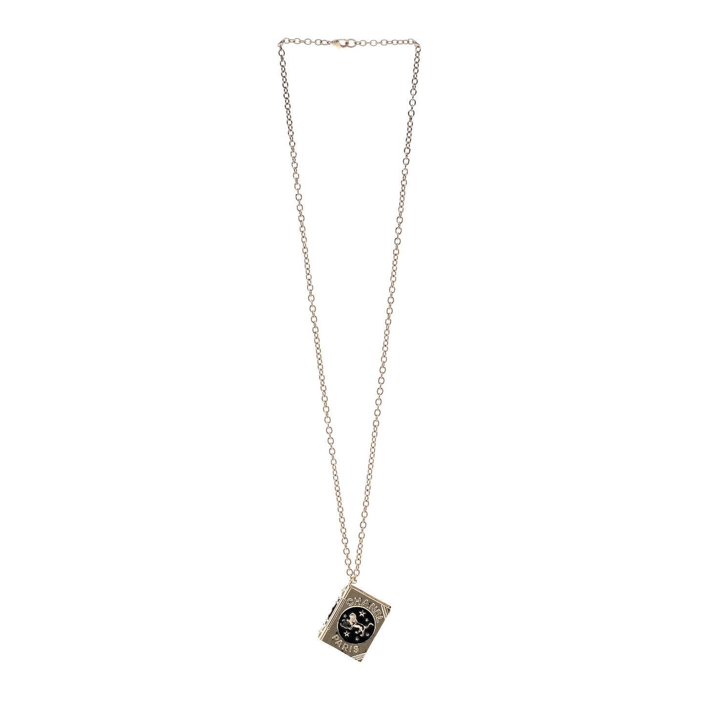 Metal CC Lion Book Locket Necklace Gold