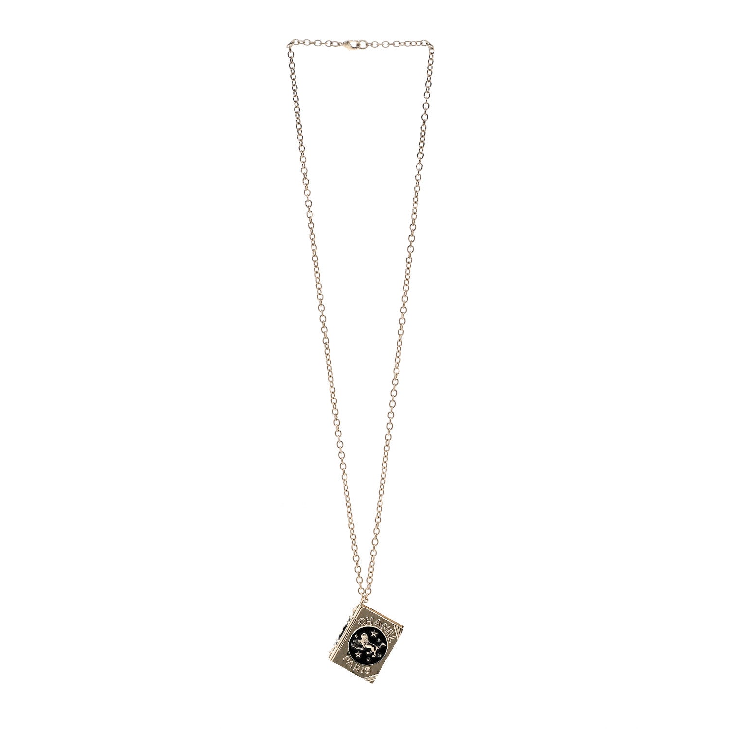 Chanel Metal CC Lion Book Locket Necklace Gold 3 of 6