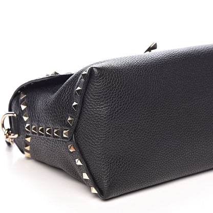 Valentino Garavani Pebbled Calfskin Rockstud Single Handle Flap Bag Black 7 of 10