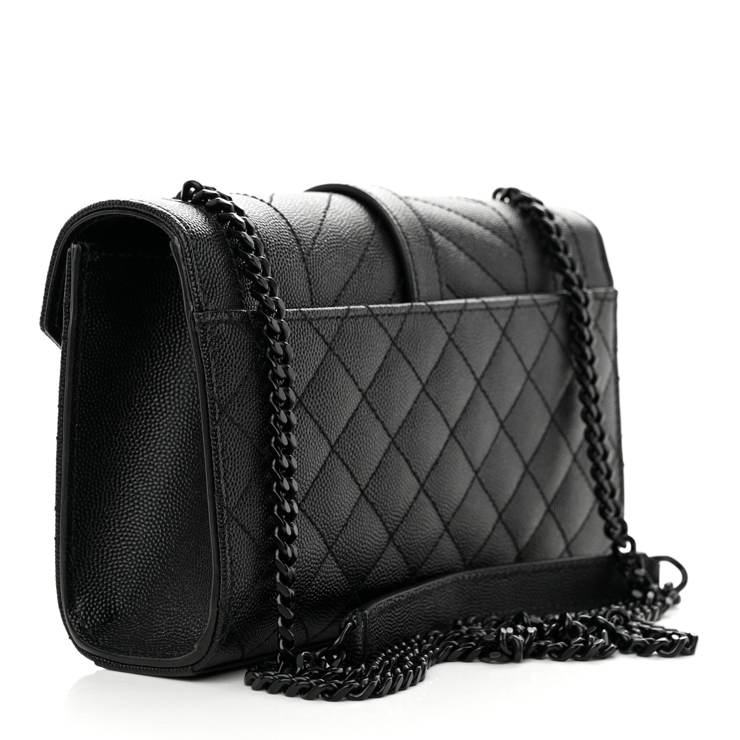 Grain De Poudre Textured Mixed Matelasse Triquilt Small Monogram Monochrome Satchel Black