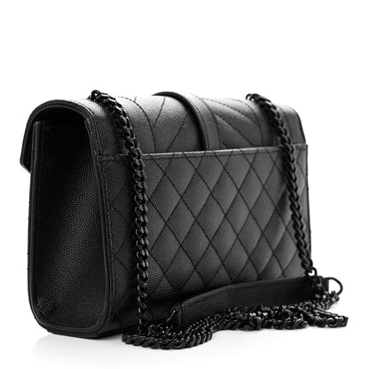 Saint Laurent Grain De Poudre Textured Mixed Matelasse Triquilt Small Monogram Monochrome Satchel Black 3 of 9