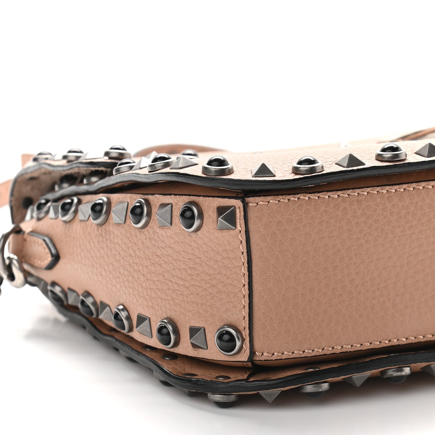 Pebbled Calfskin Medium Rockstud Rolling Flap Saddle Bag Soft Noisette